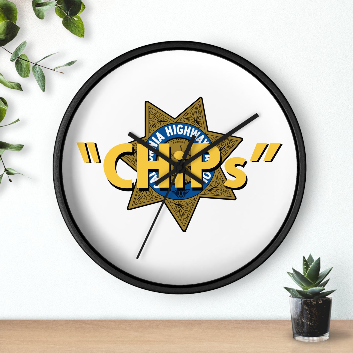 "CHiPs" Logo Wall Clock | Stylish 10" Wood and Plexiglass Design | Silent Mechanism