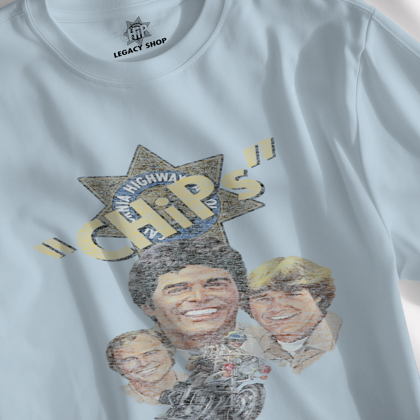 Throwback Style Distressed Ponch Jon & Gatraer Tee